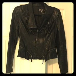 Black faux leather moto jacket